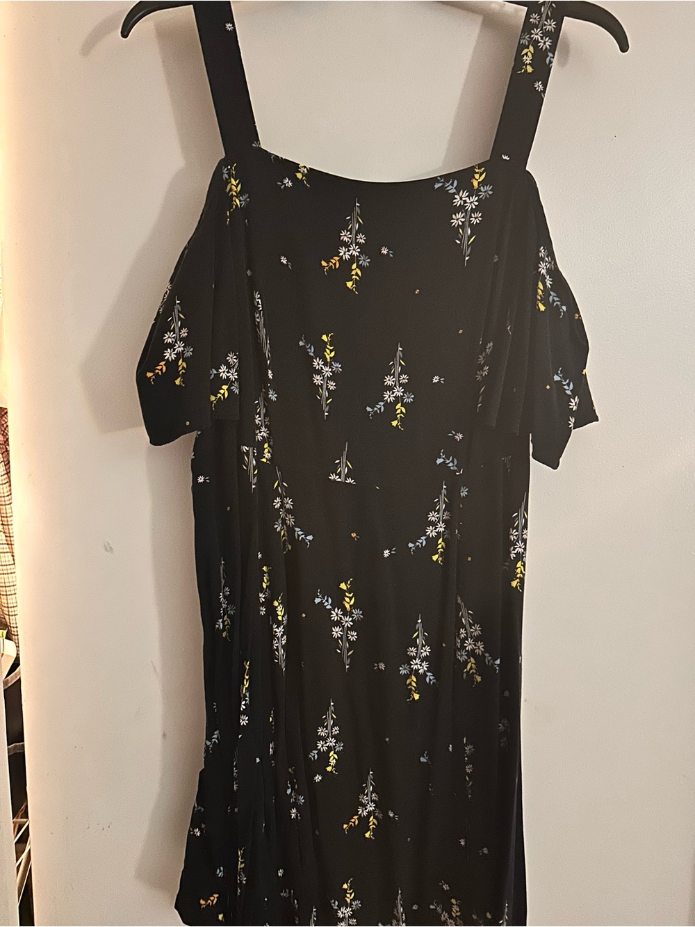 City Chic Black Floral Cold-Shoulder Midi Dress with Yellow & White Accents